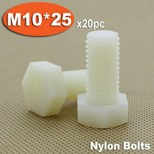 Parafusos DIN933 M10 x 25 rosca de plástico branco Nylon Hexagon Hex parafuso parafuso Setscrews 2024 - compre barato