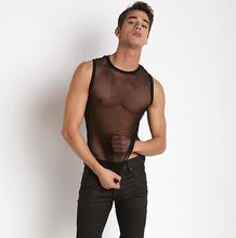 Free shipping  mesh vest male hollow out summersexy transparent thin see-through sexy base vest 2024 - buy cheap