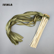 50pcs/lot olive green wedding ribbon wands with sliver bell  for wedding decoration 2024 - buy cheap