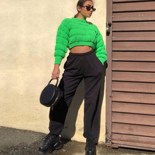 BKLD 2019 Autumn Streetwear Neon Green Long Sleeve Sweater Crop Tops Women Knitting Sweater Solid O-Neck Pullover Loose Sweater 2024 - buy cheap