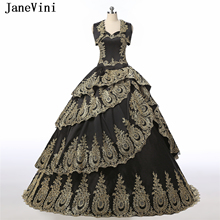 JaneVini Black Ball Gown Quinceanera Dresses with Cape 2019 Luxury Gold Lace Appliques Beaded Tiered Taffeta Pageant Party Gowns 2024 - buy cheap
