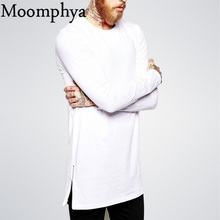 Moomphya 2020 New Men Hip hop T Shirts Long Sleeve T-shirt With Side Zippers T shirt Men Oversized Street-Wear Longline Top Tees 2024 - buy cheap