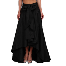 High Quality Elegant High Low Taffeta Skirts For Women With Sash Bow Pleat Floor Length Long Skirt Summer Spring Style Fashion 2024 - buy cheap