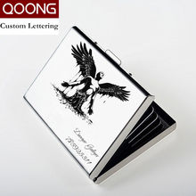 Qoong carteira com letras personalizadas em aço inoxidável, com bloqueio rfid para cartões de crédito, identidade e outros documentos, para homens e mulheres 2024 - compre barato