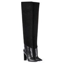 Black Pointed Toe Women Chunky High Heel Winter Over The Knee Long Boots Slip on Pointy Stylish Heeled Boot Plus Size 45 2024 - buy cheap