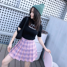 2019 New Arrival Summer England Style Blue Pink Plaid Skirt Women Pleated Skirts Vintage Cute High Waist Casual Slim Short Skirt 2024 - buy cheap