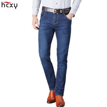 HCXY brand 2019 New Men's Jeans Business Casual Straight Blue Denim Pants Stretch Jean Trousers Classic Denim Trouses 2024 - buy cheap