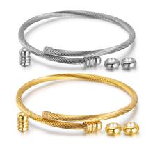 10pcs Unisex Elastic Cable Wire Bangle Stainless Steel Bracelet Screw with Removable End Twisted Silicone Bead Cuff Charm Bangle 2024 - buy cheap