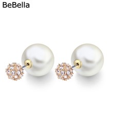 Pendientes de tuerca de bola de cristal de perla BeBella, joyería de marca de moda original de cristal checo para mujer, chica, boda, regalo de Navidad 2024 - compra barato