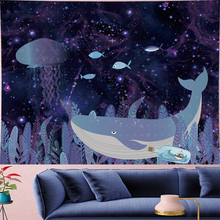 Tapiz de pared de dibujos animados de ballena para habitación de niños, colgante de pared de peces, mundo submarino, psicodélico 2024 - compra barato