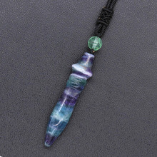 Trendy-beads Natural Fluorite Stone Bullet Shape Pendant with Round Beads Necklace For Anniversary Jewelry 2024 - buy cheap