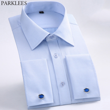 Mens Blue French Cufflink Shirt Business Casual Long Sleeve Male Solid Twill Striped Shirts Slim Fit Work Chemise Homme Tops 8XL 2024 - buy cheap