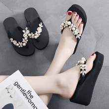 Black Beach Shoes Women Summer High Platform Sandals  Waterproof Platform Wedges Slope Handmade Slippers White Crystal Shoes 2024 - buy cheap