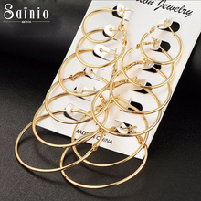 Sainio 6Pairs/set Big Circle Hoop Earring Set For Women Simple Punk Style Round Earrings Party Jewelry Gift Sliver Gold 2024 - buy cheap