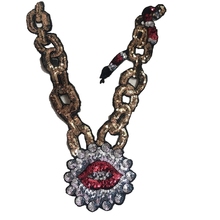 Collar Vintage bordado de lentejuelas para ropa, Parche de serpiente con bordado de hierro, cadena, Boca roja, 1 ud. 2024 - compra barato