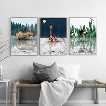 Pintura en lienzo de animales abstractos, carteles nórdicos e impresiones, imágenes de pared para decoración de sala de estar, jirafa, flamenco, Cactus 2024 - compra barato