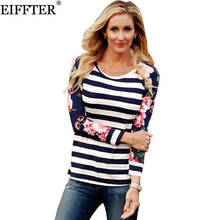 EIFFTER Spring Autumn Women T-shirt New Fashion Ladies Long Sleeve O-Neck Striped Patchwork Floral Print Tees Shirts Female Tops 2024 - buy cheap