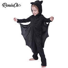 Костюм детский на Хэллоуин, костюм летучая мышь для мальчиков и девочек, черный комбинезон с прикрепленным капюшоном и крыльями для дня рождения 4 - 7 лет 2024 - купить недорого