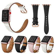 Correa delgada para Apple Watch, banda de 44mm, 40mm, 42mm y 38mm, pulsera de cuero genuino con hebilla de Metal dorado rosa, 4/3/2/1, iWatch 2024 - compra barato