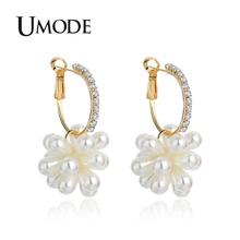 UMODE New White Round Simulated Pearl Geometric Flower Drop Earrings for Women Gold Color CZ Crystal Circle Jewelry AUE0499 2024 - buy cheap