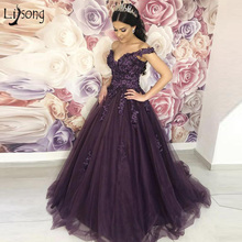 Pretty Dark Purple 3D Flower Evening Dresses Beaded Tutu Prom Gowns Off  The Shoulder Elegant Party Dresses Abendkleider 2019 2024 - buy cheap