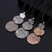 Vintage Simple Round Pendant Necklace Unique Three Different Sizes Circles Rope Chain Leather Necklace For Women Jewelry Gift 2024 - buy cheap