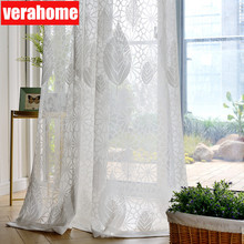Cortina de voile de tule, cortina moderna europeia de cor sólida jacquard versátil para sala quarto janelas folhas brancas 2024 - compre barato