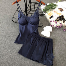 Daeyard-pijama de cetim feminino., conjunto feminino sexy para dormir, roupa de verão com renda, 2 peças. 2024 - compre barato
