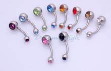 Free shipping Doule Gem Navel piercing body jewelry Mixed color 100pcs/lot 316L stainless steel 2023 - buy cheap