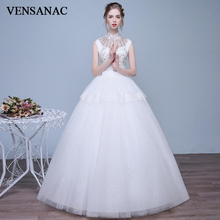 VENSANAC 2018 cristal alto cuello escalonado apliques de encaje vestido de boda vestidos de lentejuelas fajín espalda abierta vestidos de novia 2024 - compra barato