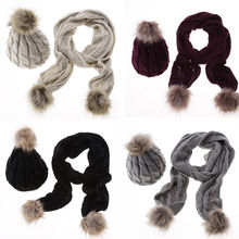 New Fashion Women Winter Warm Baggy Hat+Scarf Crochet Wool Knit Beanie Beret Ski Cap Wrap Casual Womes Knitted Beanies Scarces 2024 - buy cheap
