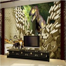 Beibehang-papel tapiz con foto personalizada, mural 3d de pared grande, para sala de estar, dinosaurios dimensionales 2024 - compra barato