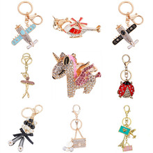 2020 Full Rhinestone Crystal aircraft Unicorn Ladybug Keychain Car keyrings Animal Pendants Jewelry Women's bags Decoration 2024 - buy cheap