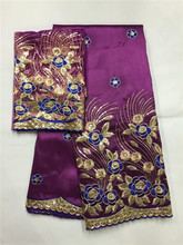 African George Fabric High Quality Indian Raw Silk George Wrappers Hot Nigerian Lace Fabrics Set with Blouse for Wedding purple 2024 - buy cheap