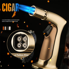 4 Nozzles Fire Pipe Lighter Butane Jet Torch Lighter Cigar Gas Lighter Free Windproof Spray Gun For Outdoor Kitchen BBQ 1300 C 2024 - buy cheap