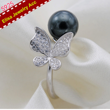 Lujosa montura de anillos de perlas de mariposa brillante, anillos ajustables abiertos de plata de ley S925, componentes de 3 unids/lote 2024 - compra barato