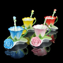 3D Розовая эмалированная кофейная кружка, чайная чашка для молока, набор с ложкой и блюдцем, креативная керамическая Европейская чашка, китайская посуда для напитков, свадебный подарок 2024 - купить недорого