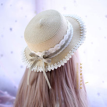 Mori Girl Sweet Lolita Sunhat Plaid Straw Caps Beautiful Sun Hat 2024 - buy cheap
