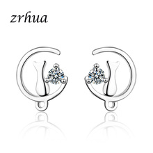 ZRHUA Silver Color Cute Cat Animal Jewelry for Women Girls Shiny Clear Zircon Jewelry Ear Decoration High Quality Brincos 2024 - buy cheap