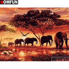 Алмазная живопись HOMFUN A13875, полноразмерная/круглая вышивка «Слон и дерево», для творчества, 5D домашний декор, подарок 2024 - купить недорого