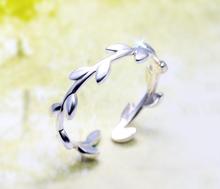 Shuangshuo anéis de folha banhados a prata, anéis simples para mulheres joias de casamento acessórios presentes 2024 - compre barato
