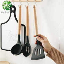 1pc Food Grade Silicone Kitchen Cooking Utensils Practicable Cookware Kitchen Baking Tools Wood Handle Cooking Tools 2024 - buy cheap