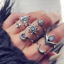 Tocona conjunto de anel de cristal azul boêmio, para mulheres meninas flor geometria escultura de peixe junta de junta joias de festa 6756 2024 - compre barato