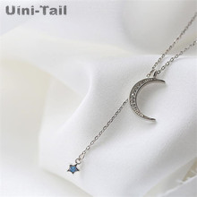 Uini-Tail new 925 sterling silver stars moon micro-inlaid necklace Korean fashion sweet simple personality small fresh ED283 2024 - buy cheap