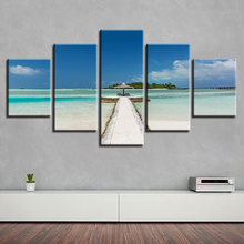Poster Painting Frame Modular Art 5 Pieces HD Printed Beach Blue Sky White Cloud Island Seascape  Canvas Picture Decor Room Wall 2024 - buy cheap