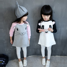 Baby Girl Dresses Spring Autumn Cartoon Design Kids Cute Long Sleeve Splicing Mini Sweater Dress 2-6 Years Old Child Clothes