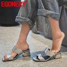 EGONERY Woman Shoes Summer New Fashion Sexy Open Toe Handmade Genuine Leather Woman Slippers Outside High Heels Plu Size Shoes 2024 - buy cheap