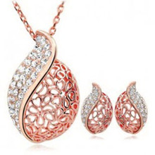 Holiday Wholesale Gold hollow leaf pendant rhinestone Crystal  Sets necklace earrings Jewelry for women 2024 - buy cheap