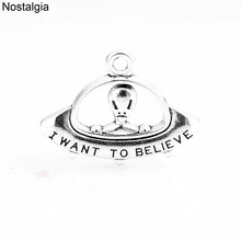 Nostalgia 10Pcs Alien Charm I Want To Believe UFO Pendant Faith Jewlery Making 31*23MM 2024 - buy cheap