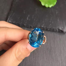 Joias finas da moda, anéis femininos de ouro rosê 18k au750 100% com pedras preciosas topázio azul natural para mulheres, anel fino 2024 - compre barato